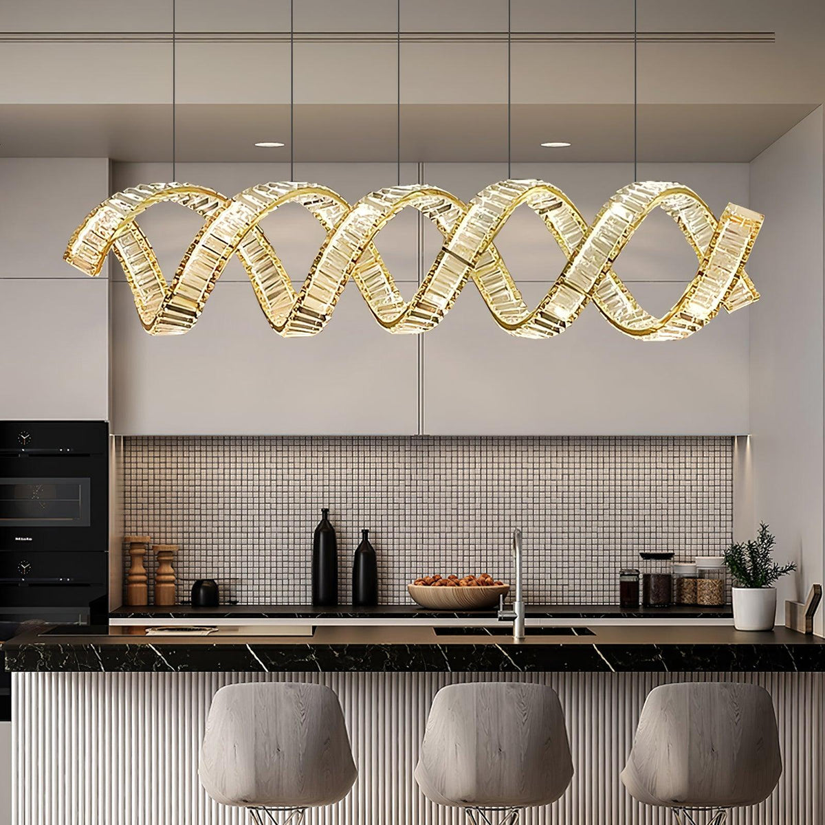 Luxielle lámpara de araña LED curva con cristal lujoso