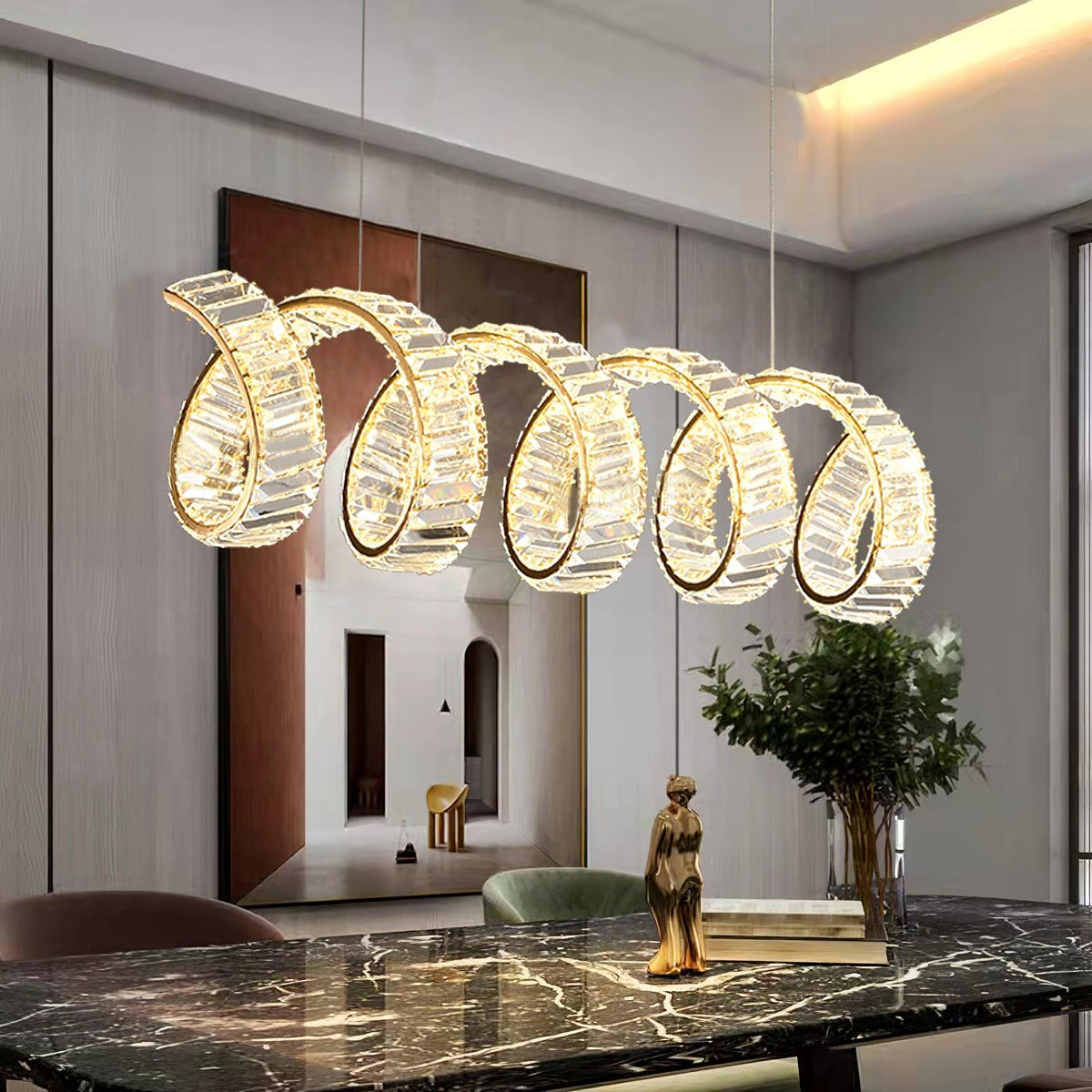 Luxielle lámpara de araña LED curva con cristal lujoso