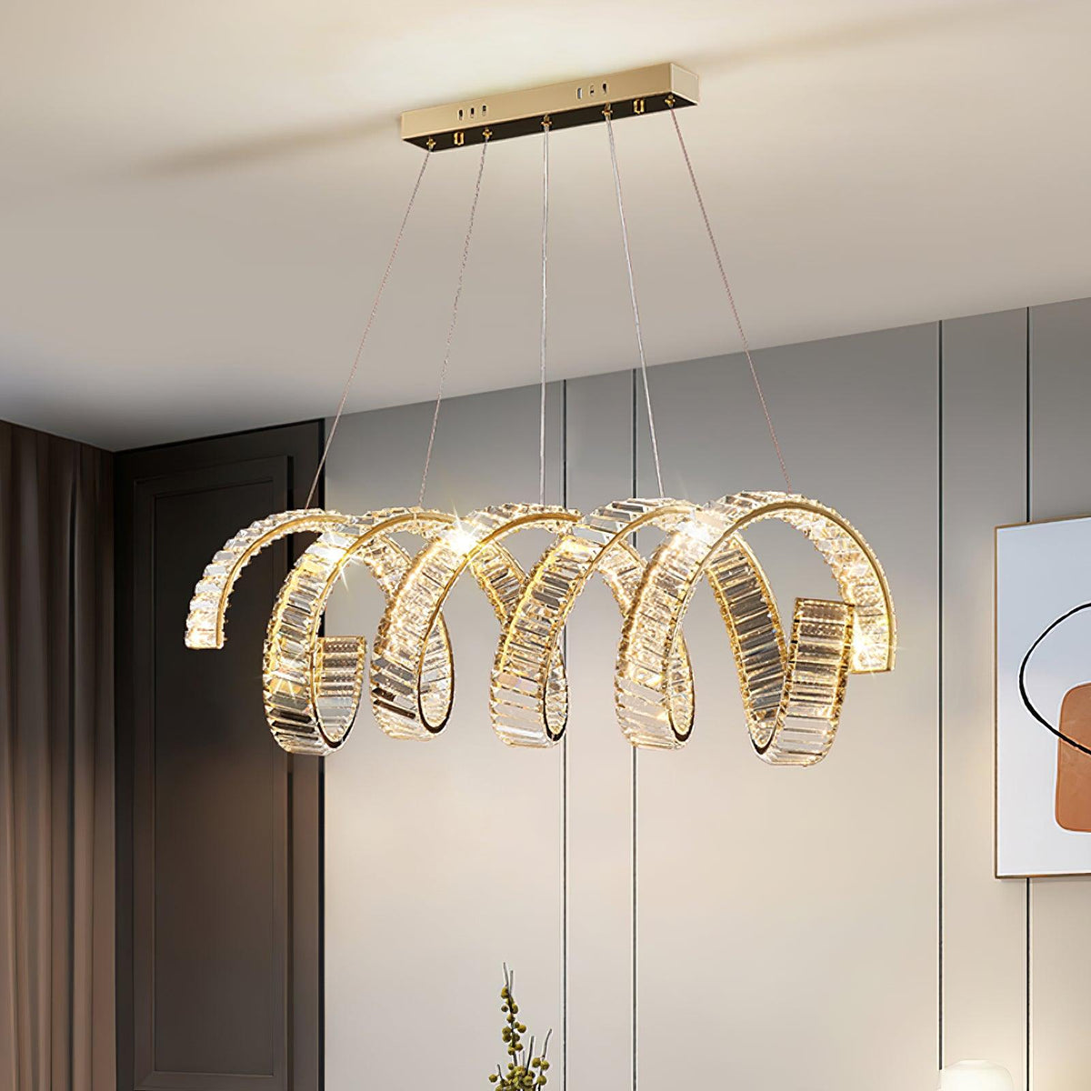 Luxielle lámpara de araña LED curva con cristal lujoso