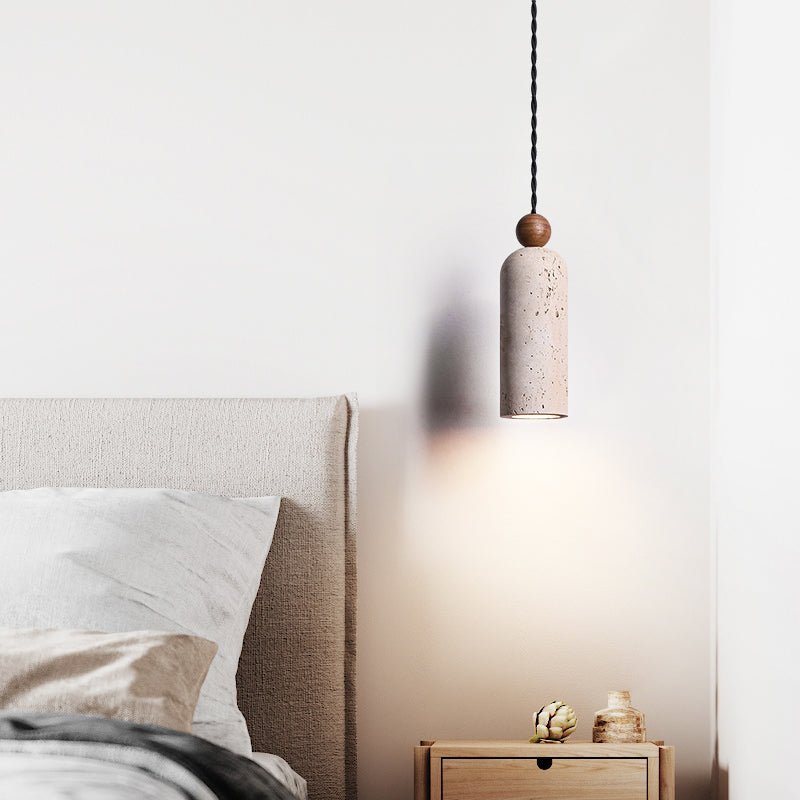 Lámpara colgante Cylinder con perlas de madera