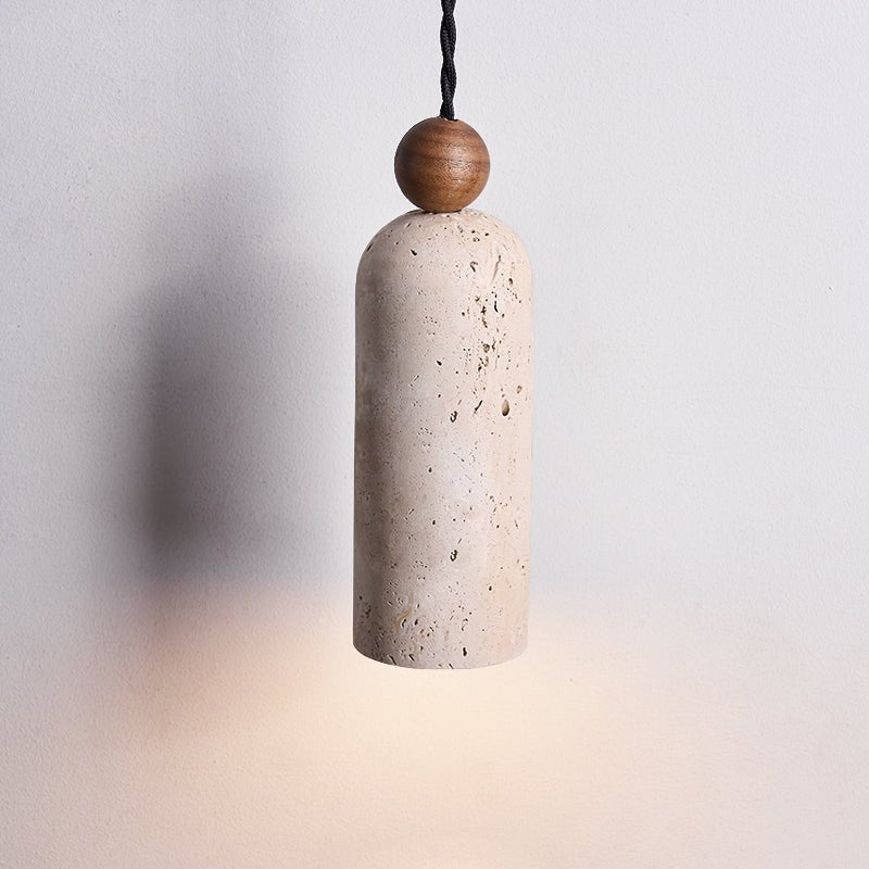 Lámpara colgante Cylinder con perlas de madera