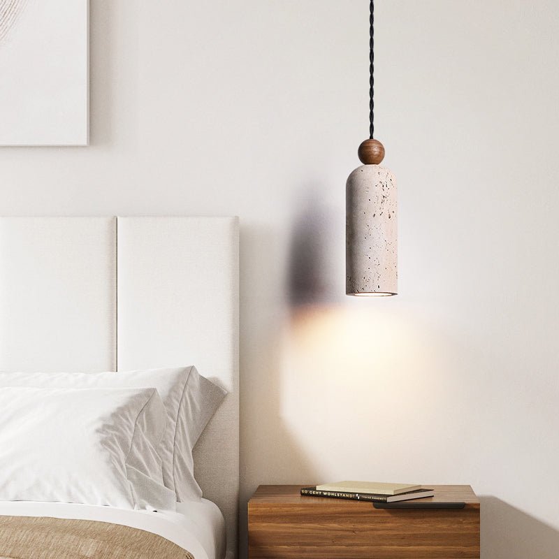 Lámpara colgante Cylinder con perlas de madera