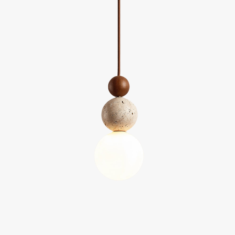 Giona lámpara colgante con esfera de travertino y madera neutro