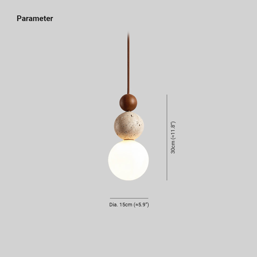 Giona lámpara colgante con esfera de travertino y madera neutro
