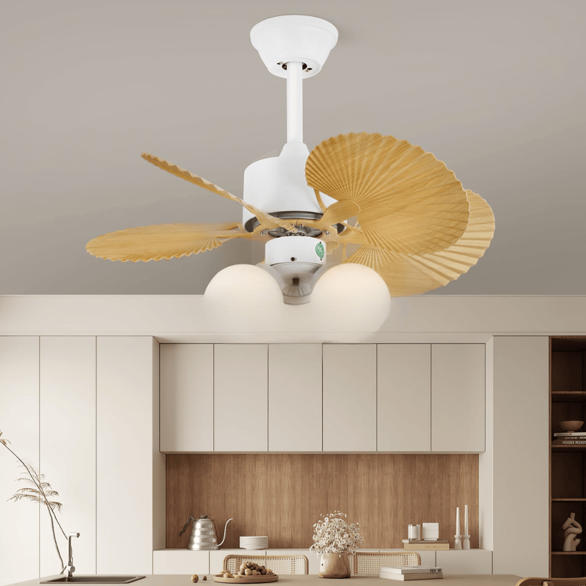Elvoelle ventilador de techo con luz Vintage de madera y vidrio