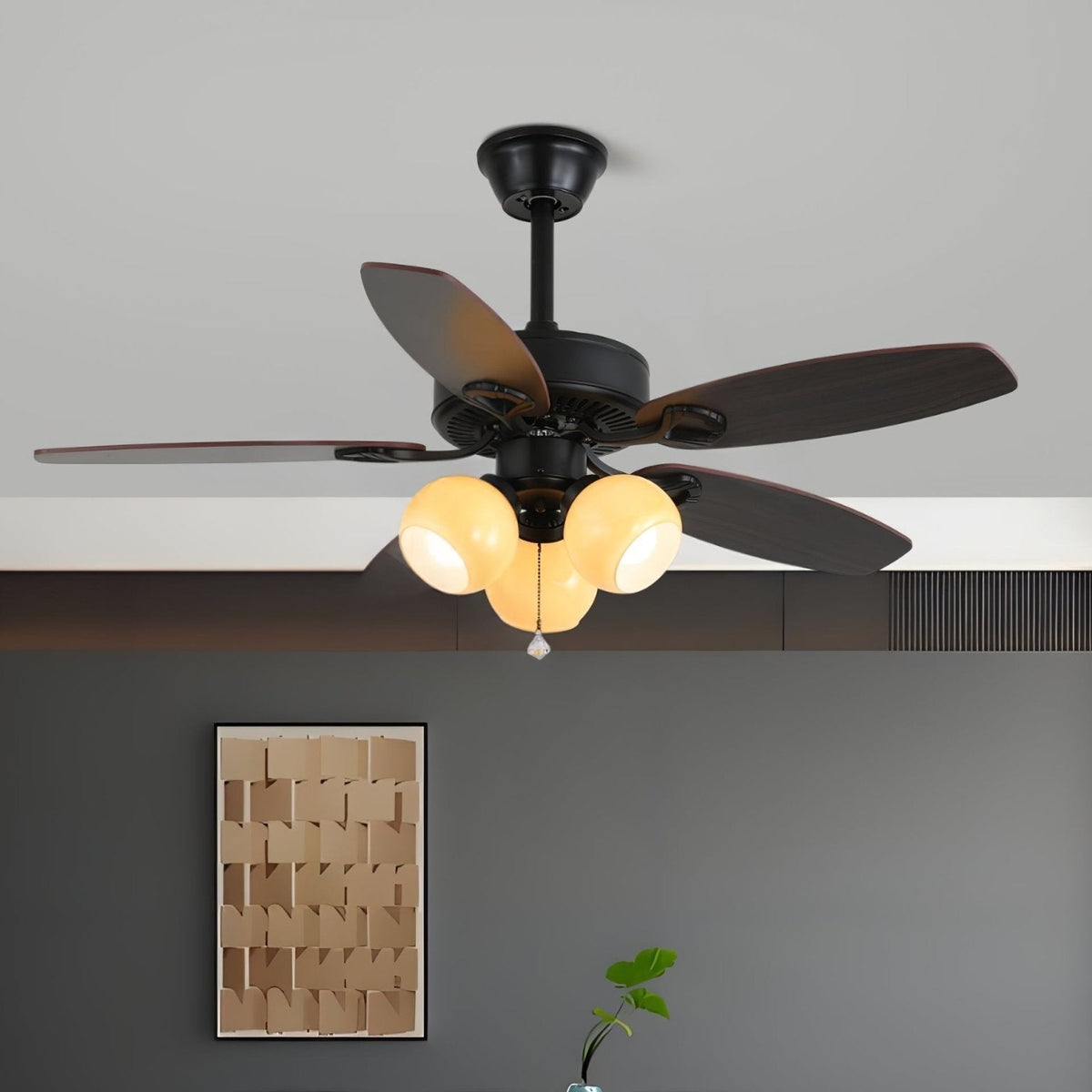 Calviera ventilador de techo con luz vintage de madera y vidrio