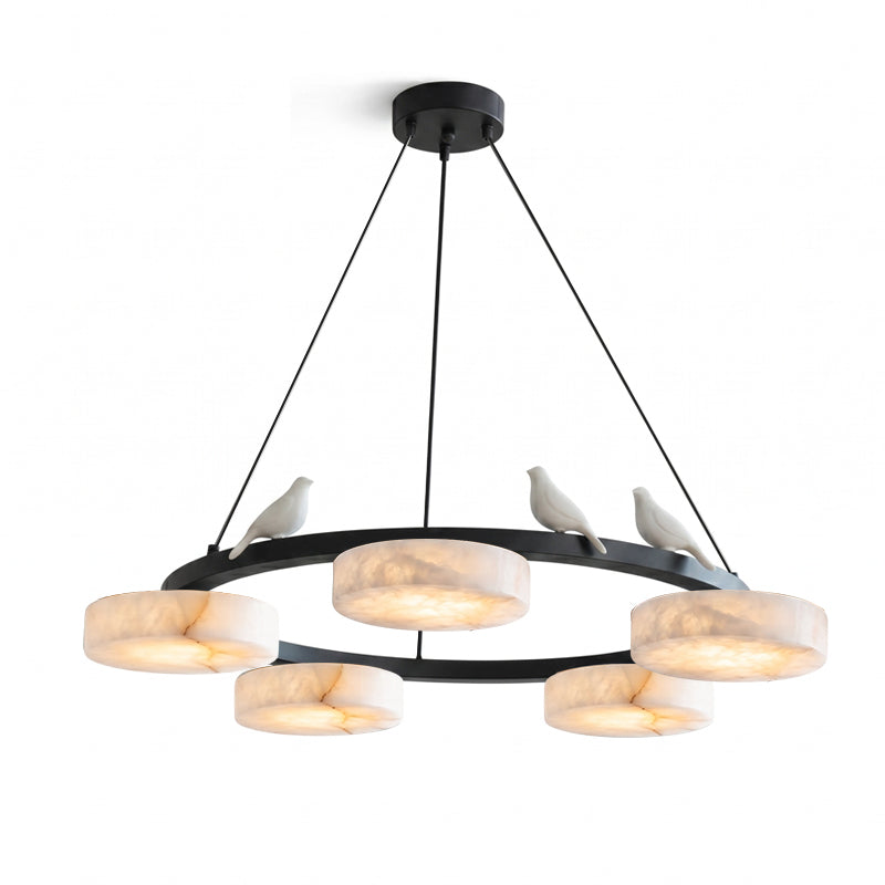 Nivaian lámpara de araña Bird Redonda de alabastro