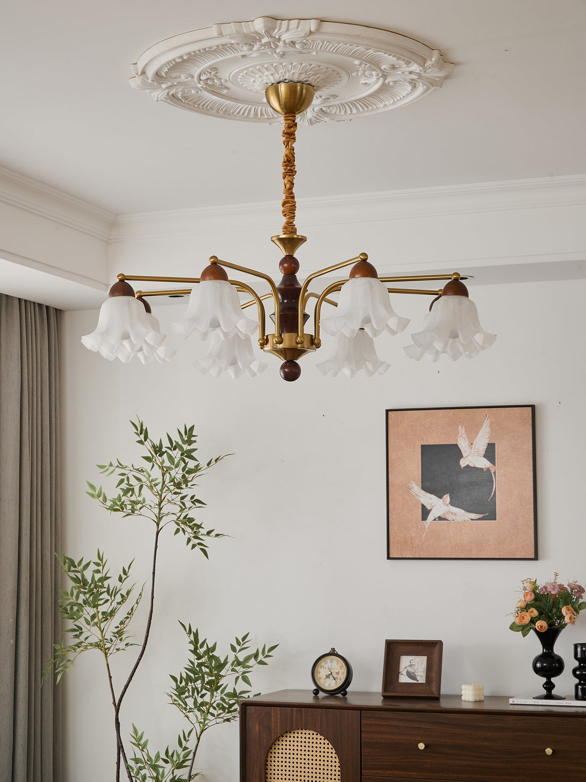 Lylaeen elegancia Vintage lámpara de araña de vidrio y madera