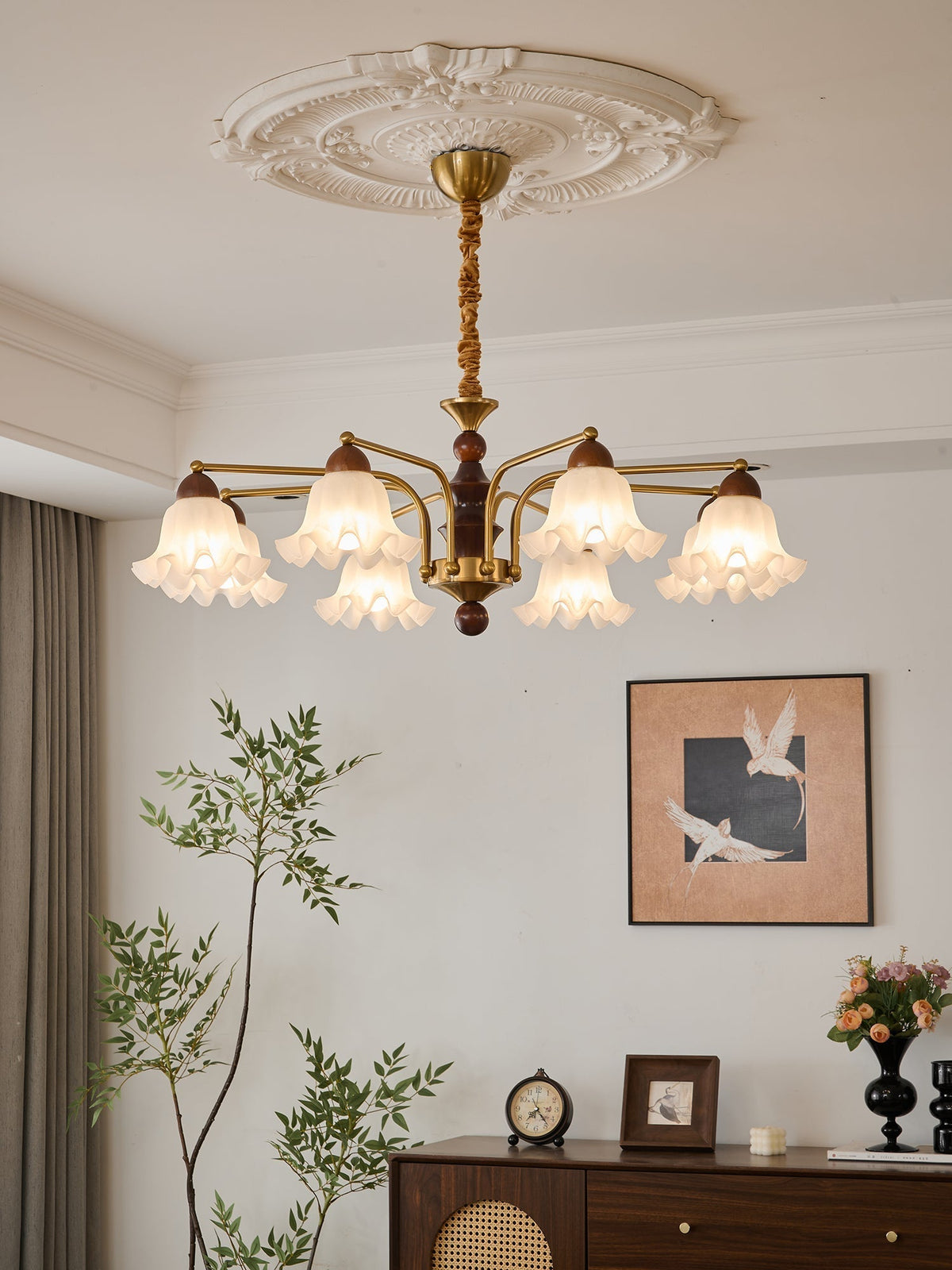 Lylaeen elegancia Vintage lámpara de araña de vidrio y madera