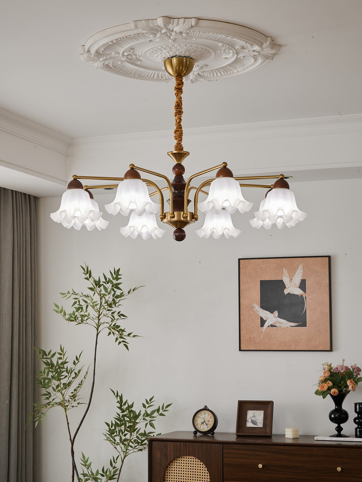 Lylaeen elegancia Vintage lámpara de araña de vidrio y madera