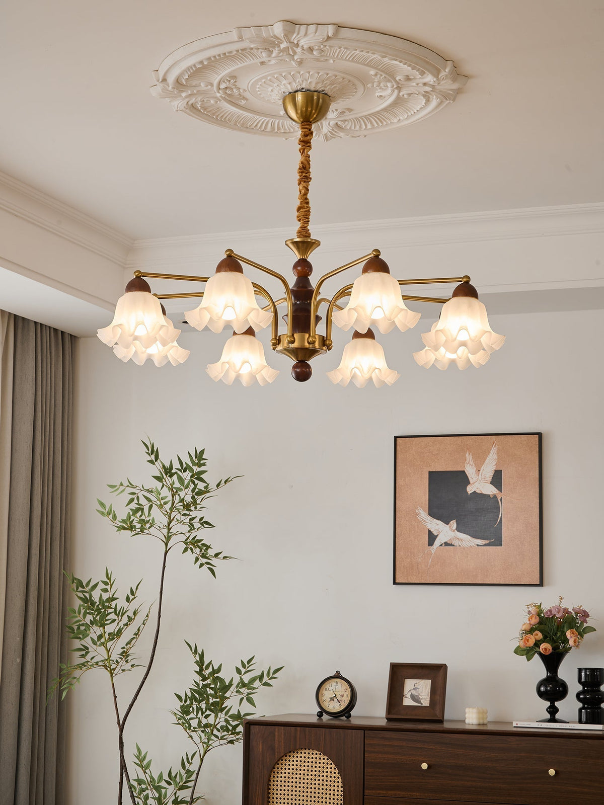 Lylaeen elegancia Vintage lámpara de araña de vidrio y madera