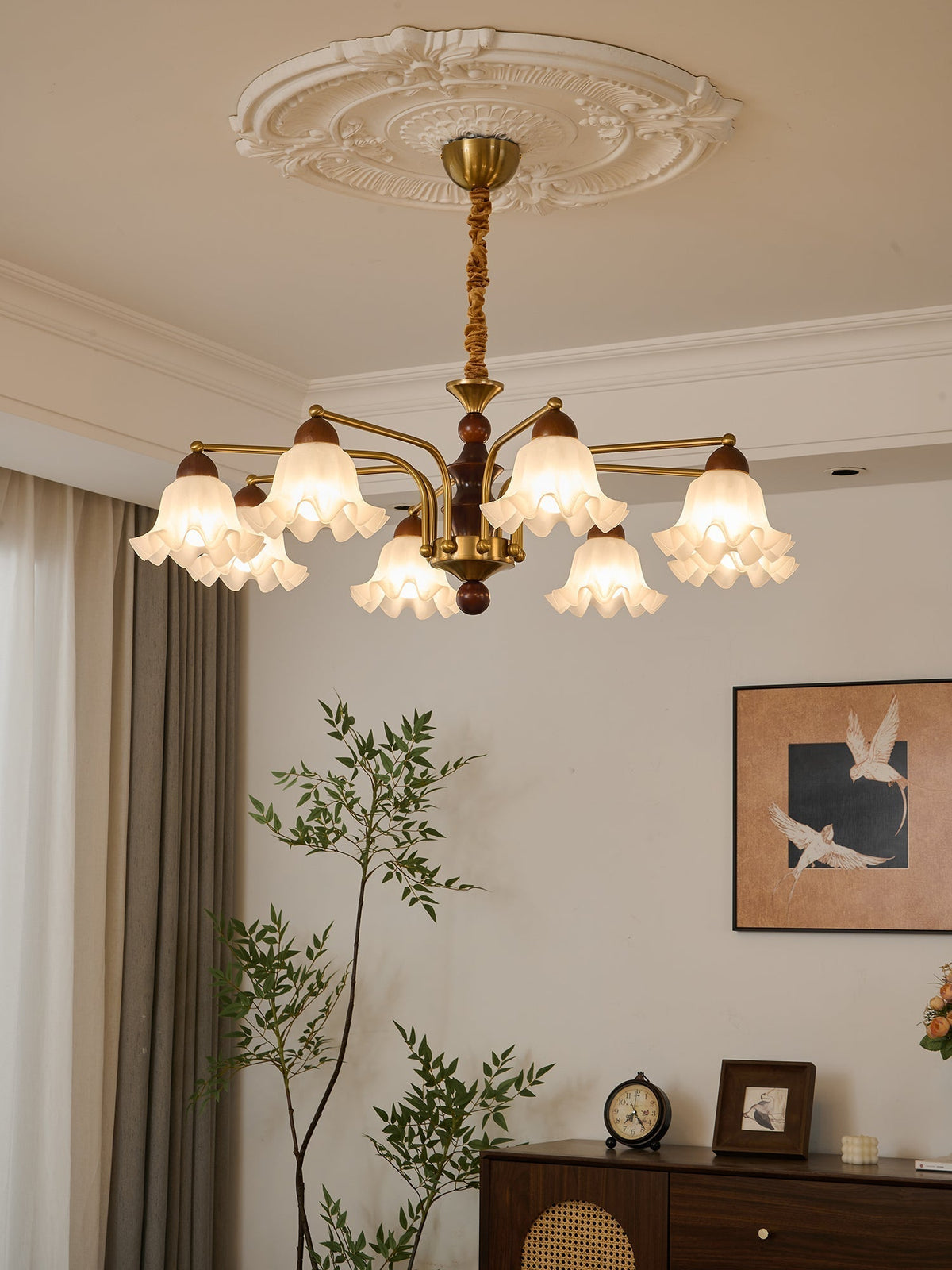 Lylaeen elegancia Vintage lámpara de araña de vidrio y madera