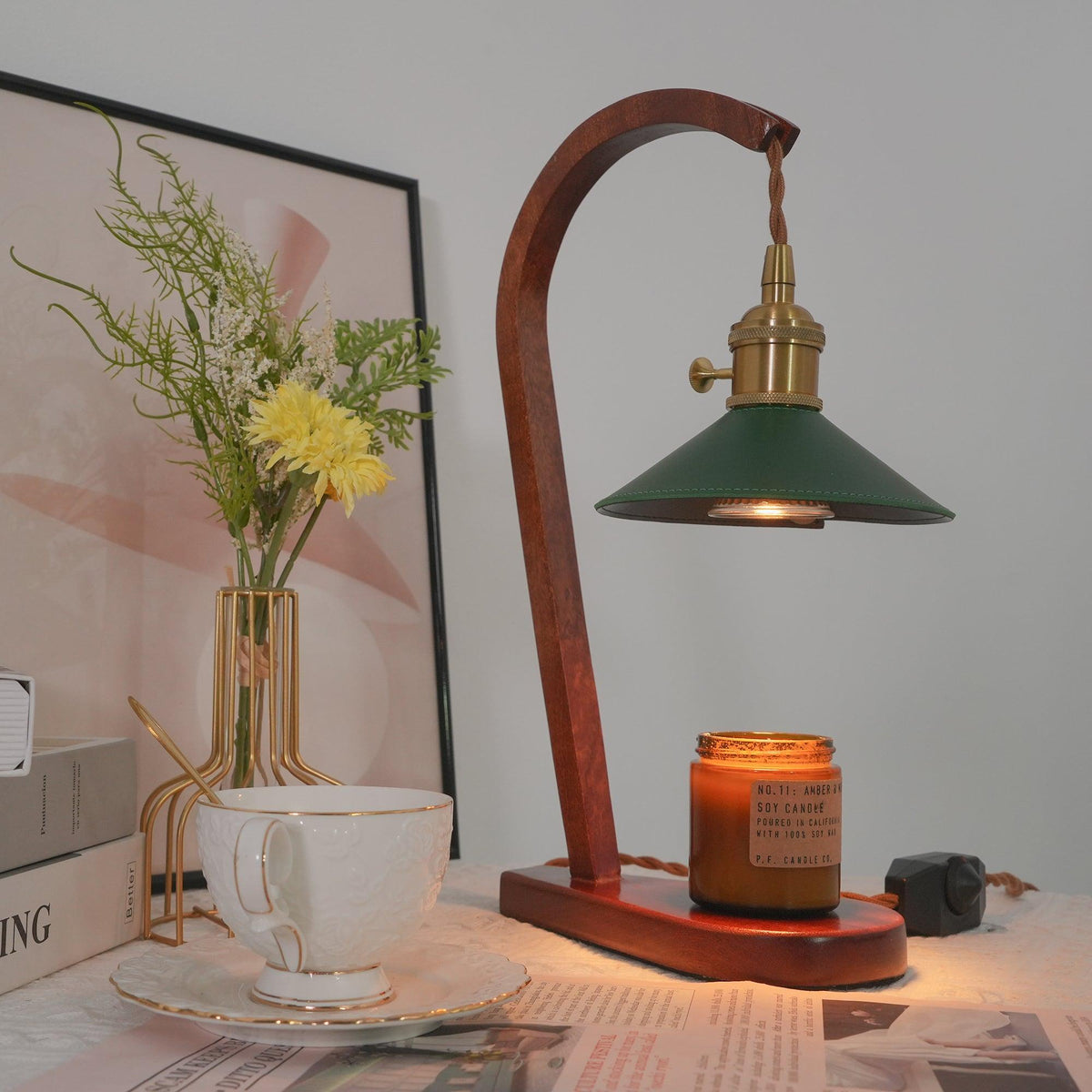 Elvuia lámpara de mesa de madera verde