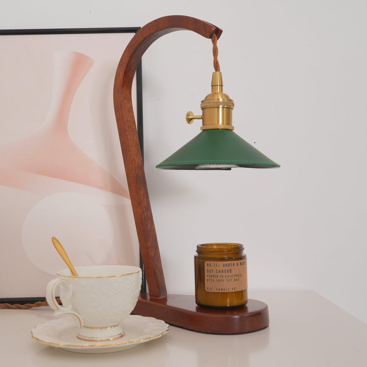 Elvuia lámpara de mesa de madera verde