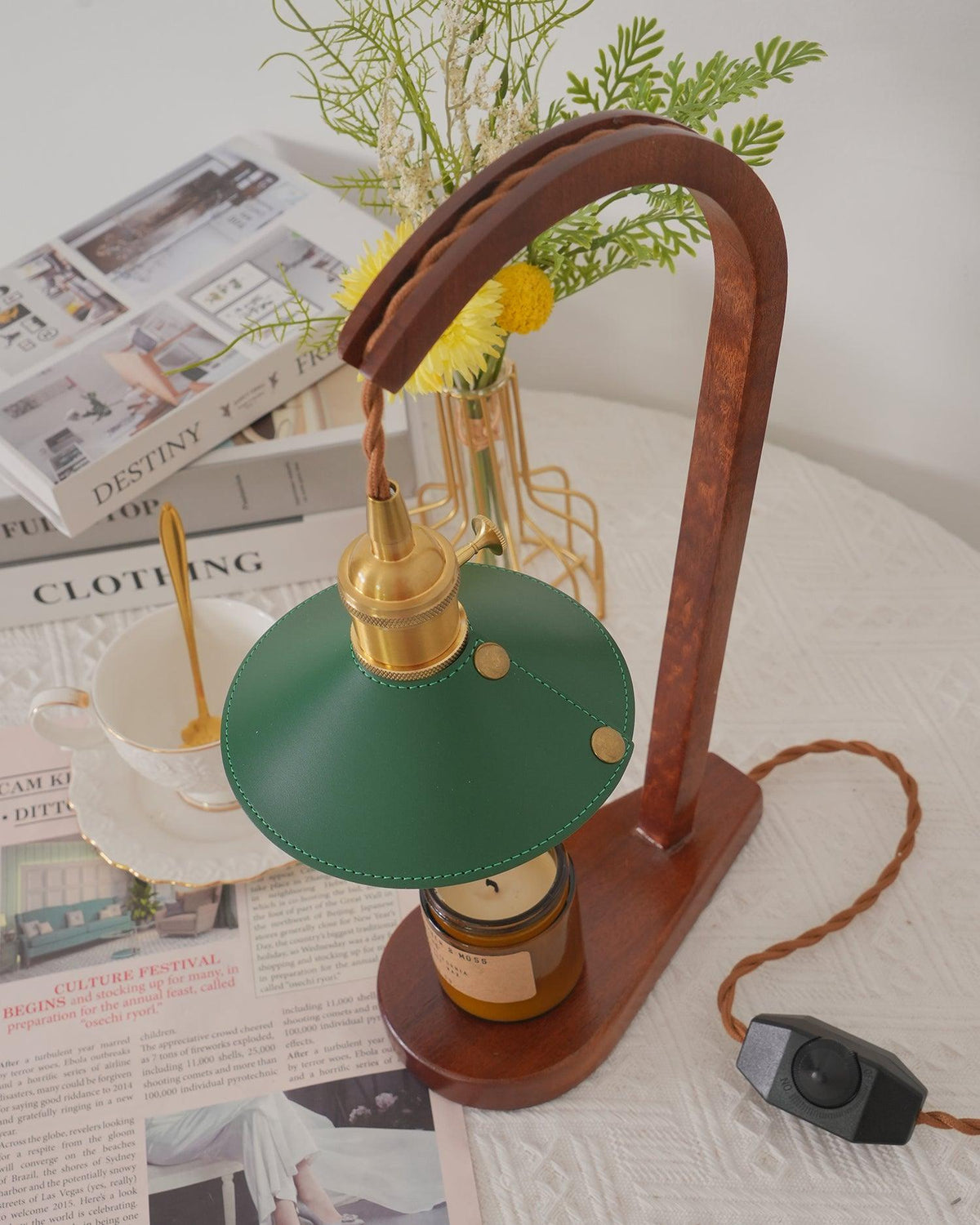 Elvuia lámpara de mesa de madera verde