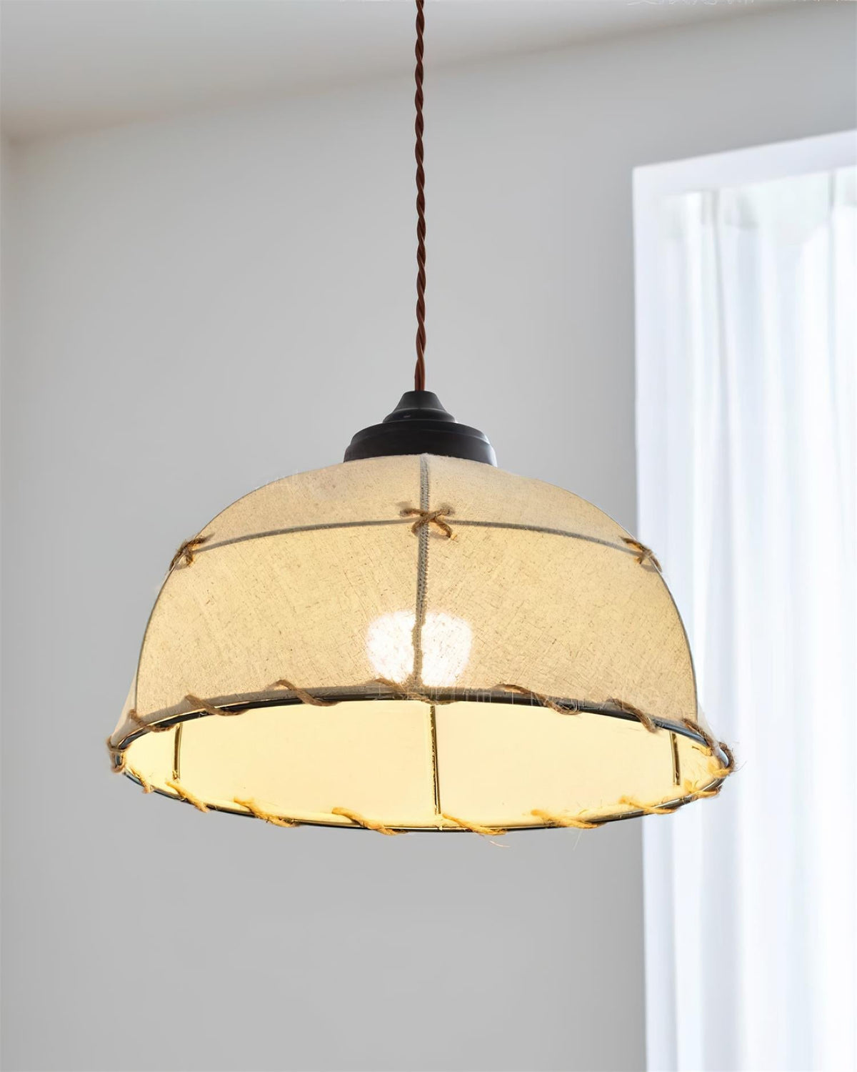 Lámpara colgante de tejido cúpula vintage minimalista con luz suave