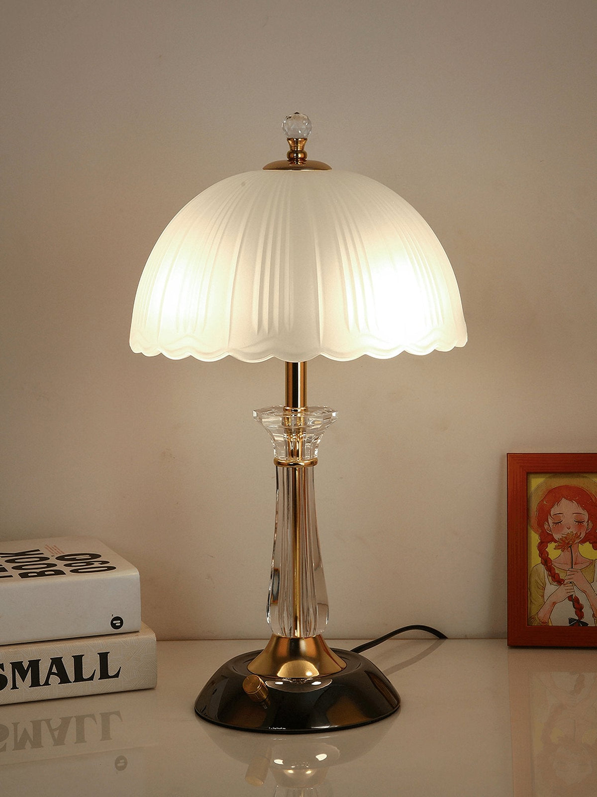 Belle lámpara de mesa cúpula de vidrio