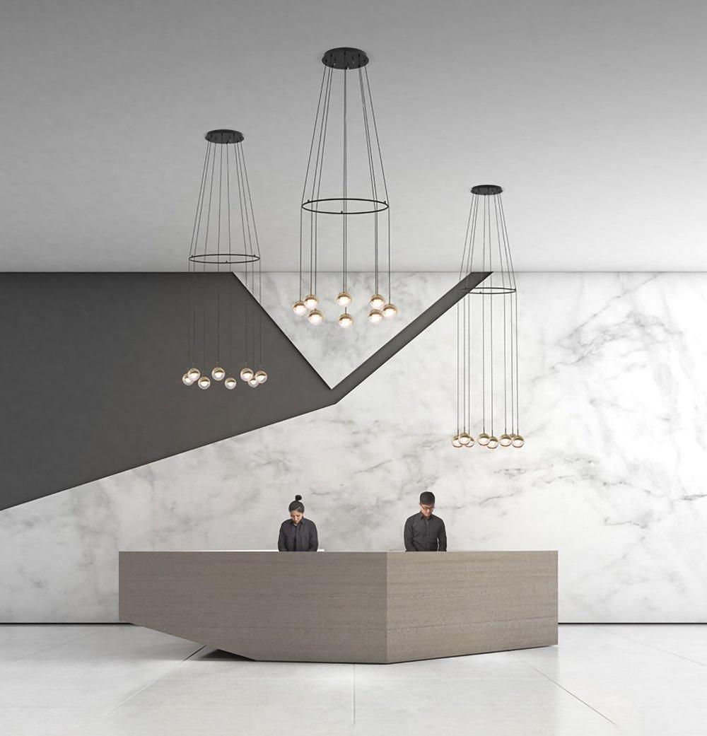 Zaneth lámpara colgante de acero vidrio multi-gota minimalista para escalera