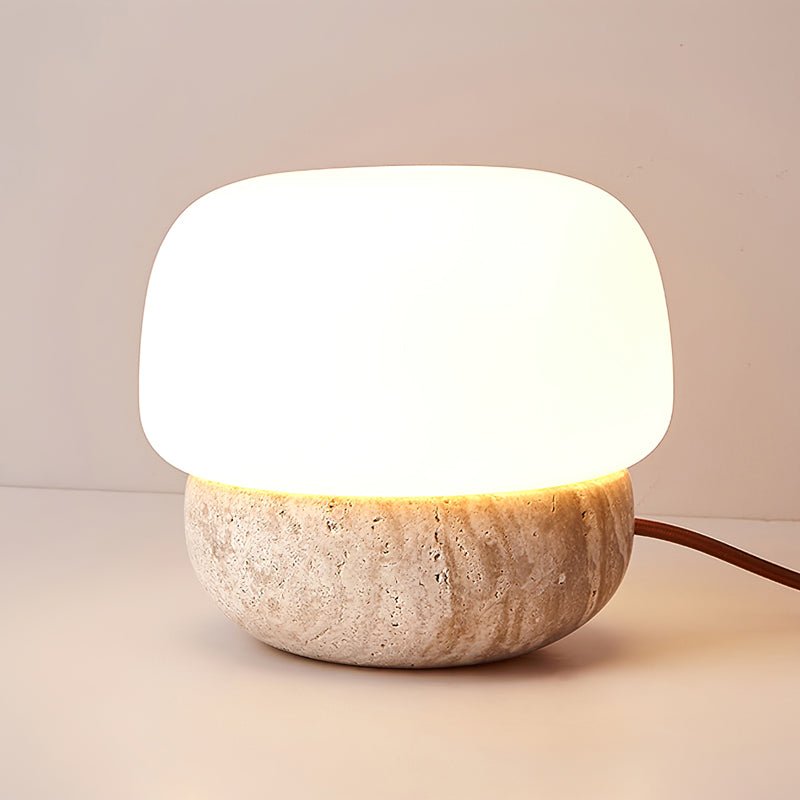 Eldoreth lámpara de mesa con base cúpula de travertino