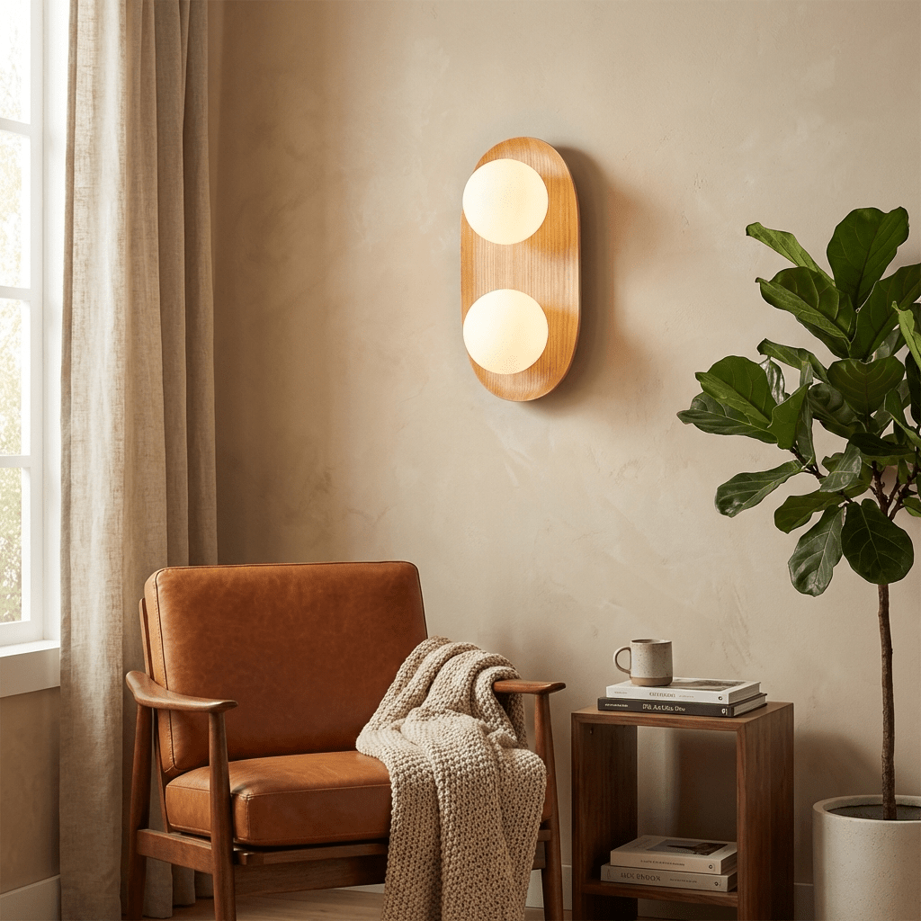 Twin aplique de pared Orb en madera