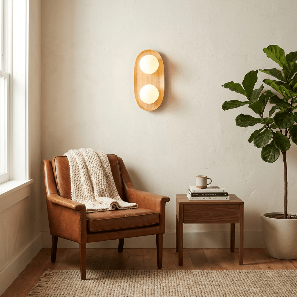 Twin aplique de pared Orb en madera