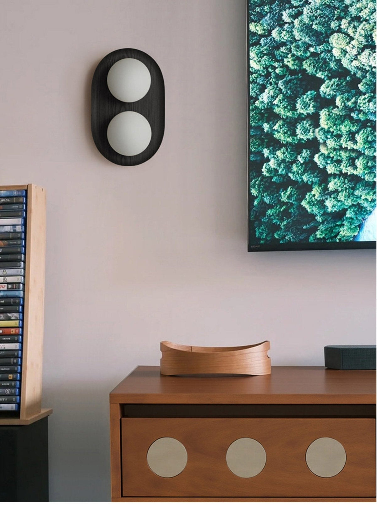 Twin aplique de pared Orb en madera