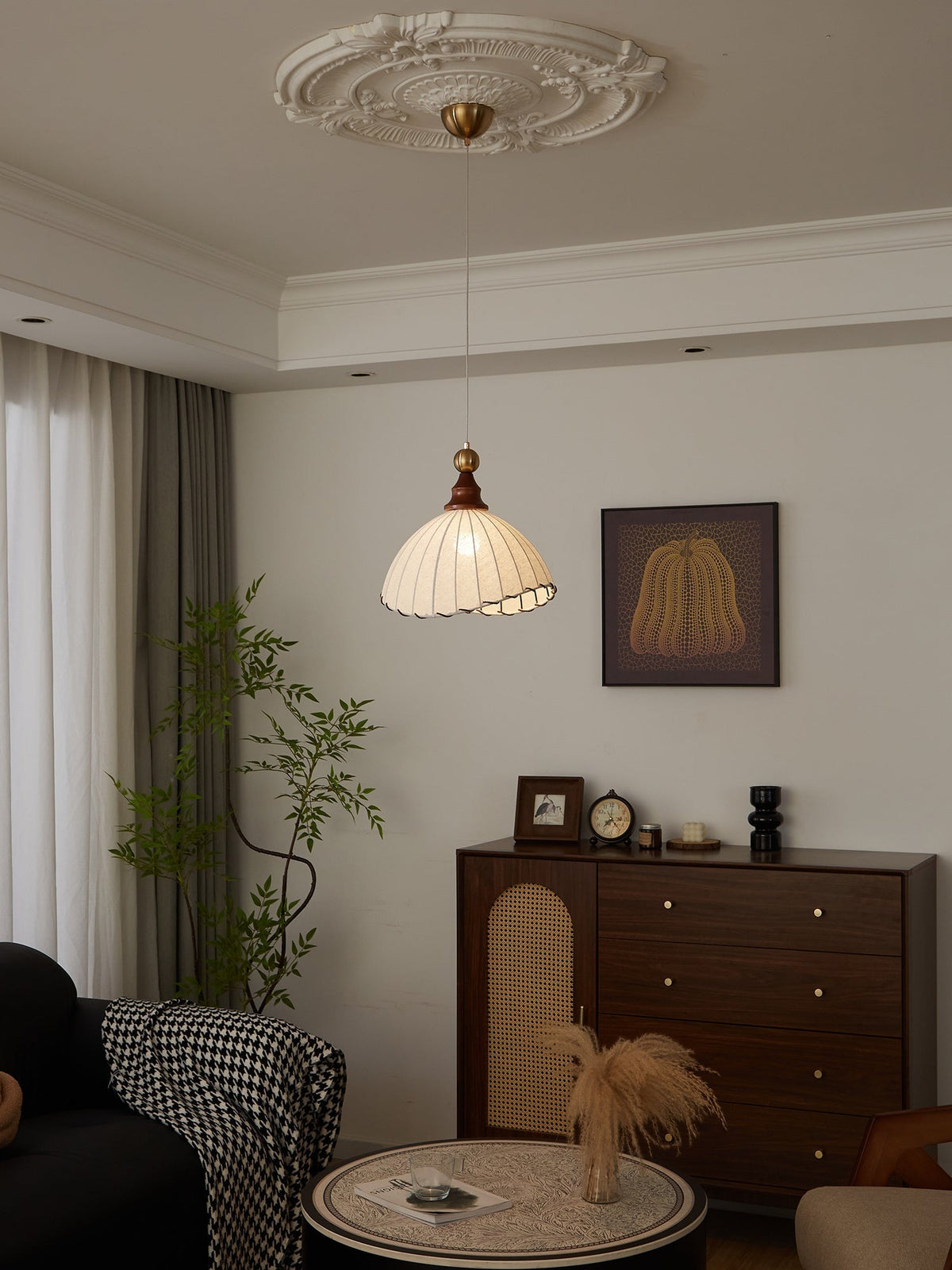 Earian lámpara colgante elegante de madera y tejido