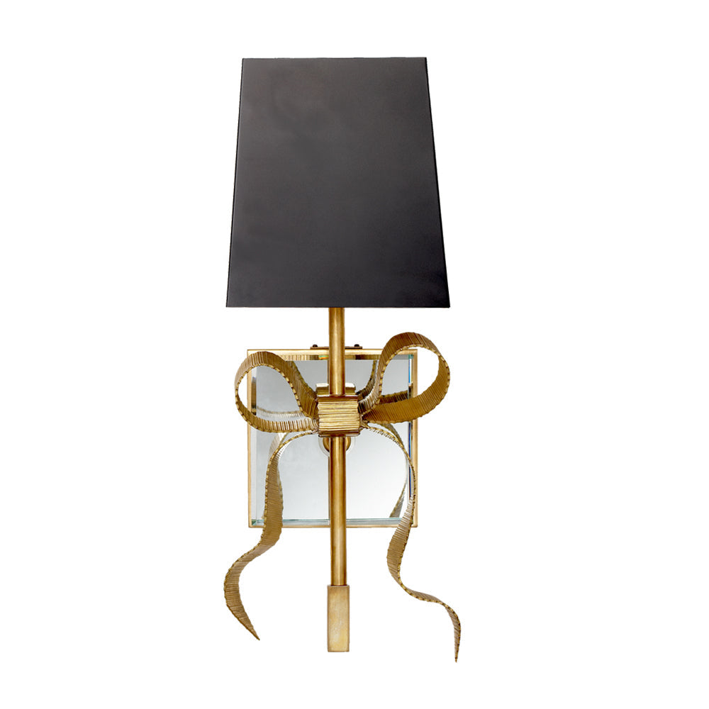 Leko aplique de pared con pantalla negra y adorno dorado en forma de lazo