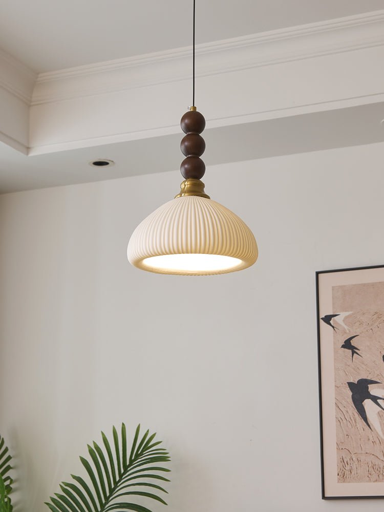 Avshaara lámpara colgante de elegancia tradicional y estilo vintage con pantalla de tejido y estructura de madera