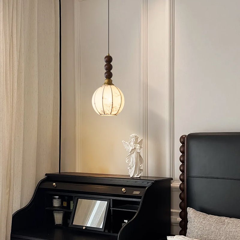 Avshaara lámpara colgante de elegancia tradicional y estilo vintage con pantalla de tejido y estructura de madera