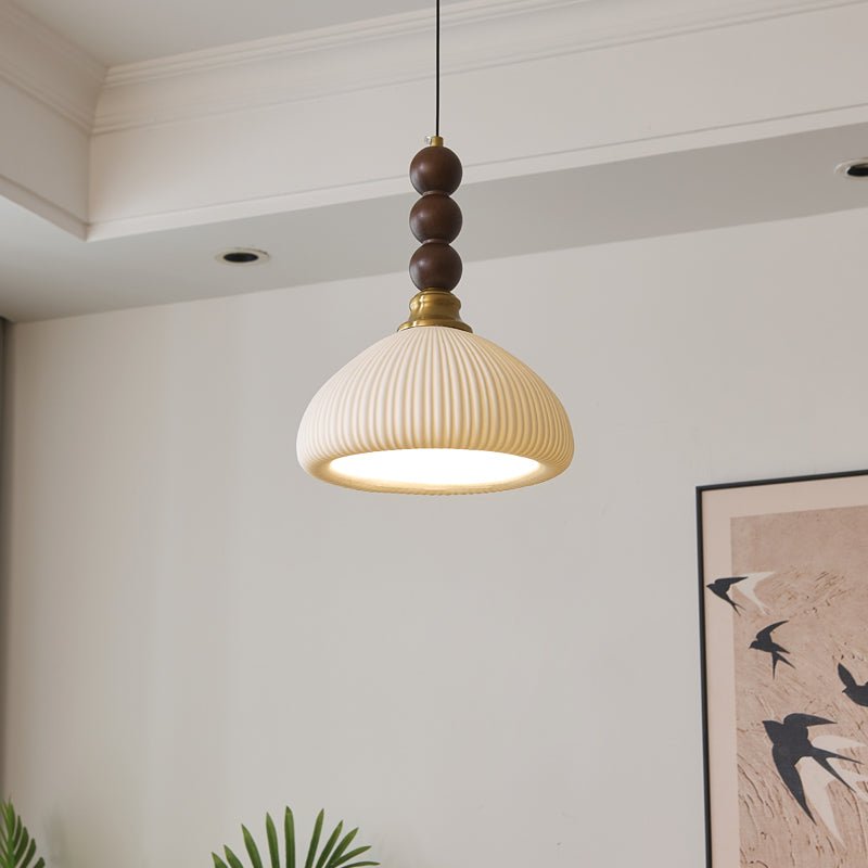 Avshaara lámpara colgante de elegancia tradicional y estilo vintage con pantalla de tejido y estructura de madera