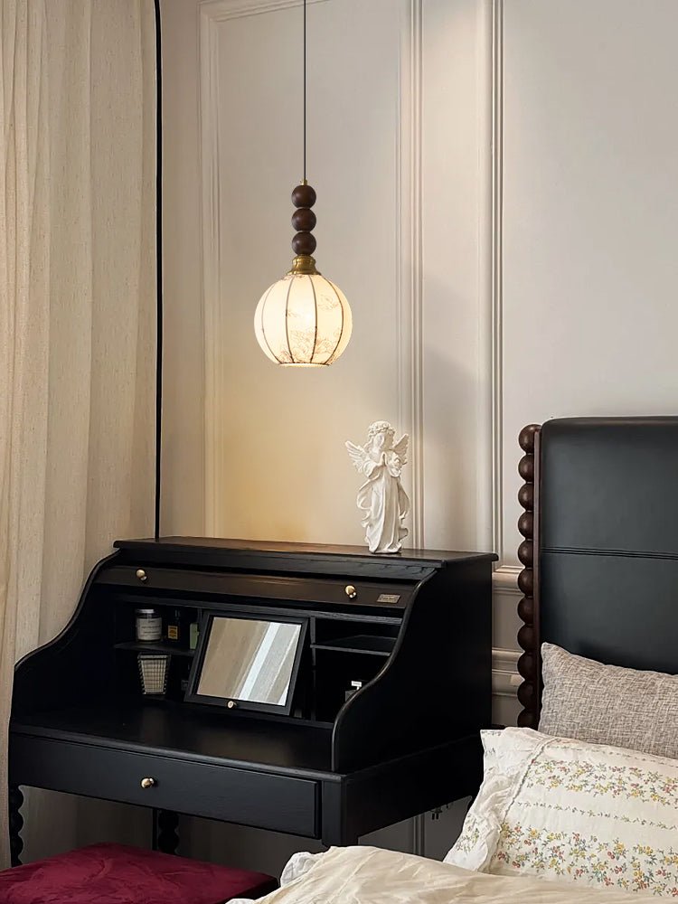 Avshaara lámpara colgante de elegancia tradicional y estilo vintage con pantalla de tejido y estructura de madera