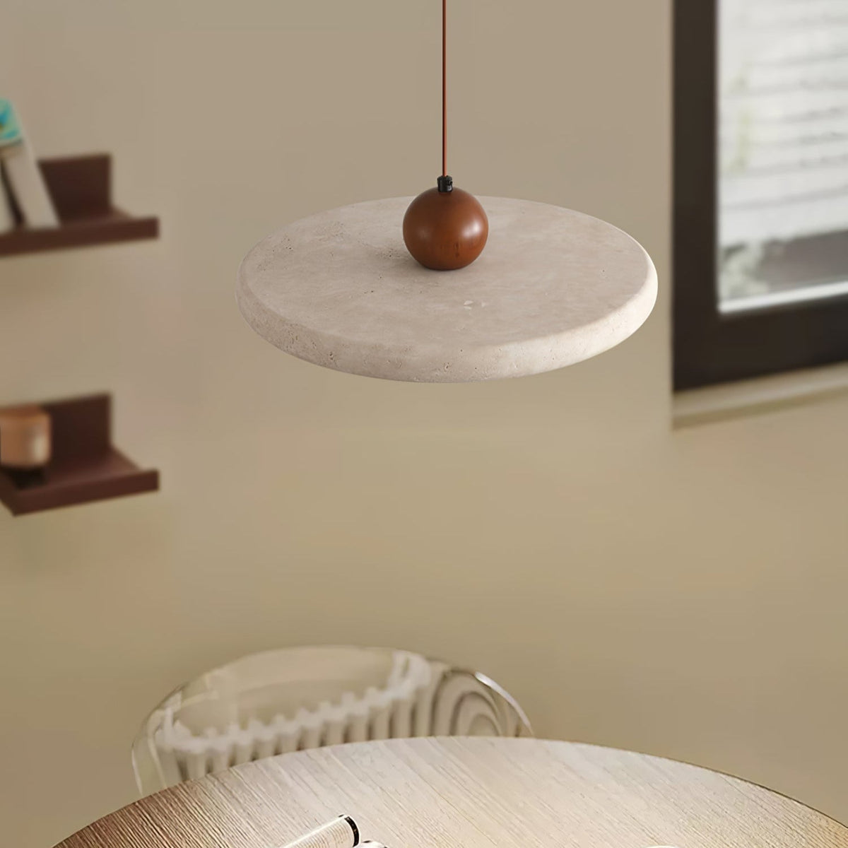 Valaielle lámpara colgante con disco de esfera de travertino