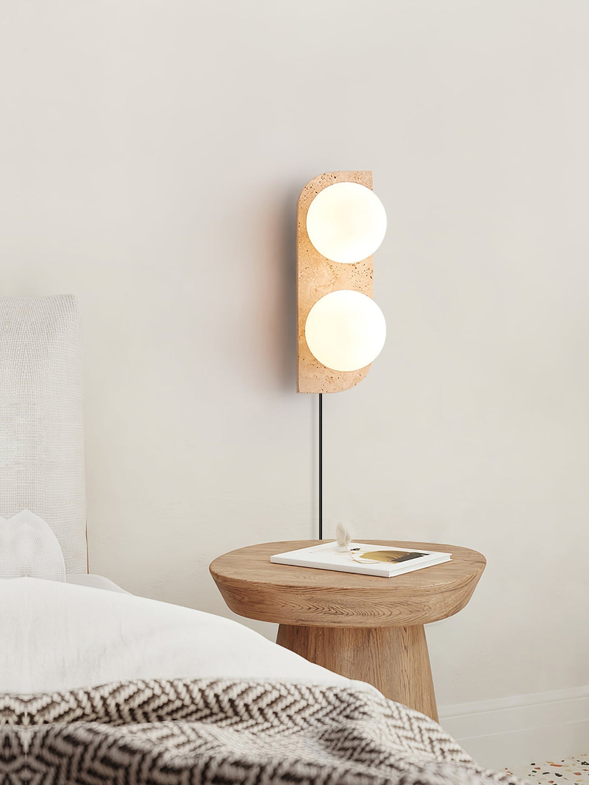 Serearia aplique de pared minimalista de travertino con enchufe enchufable