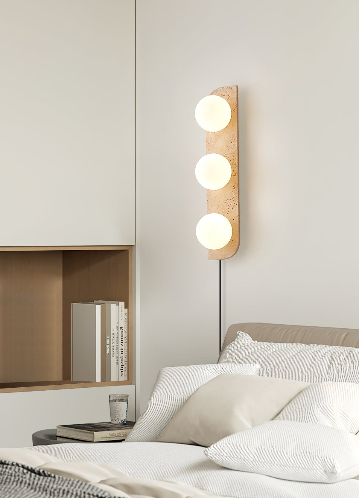 Serearia aplique de pared minimalista de travertino con enchufe enchufable