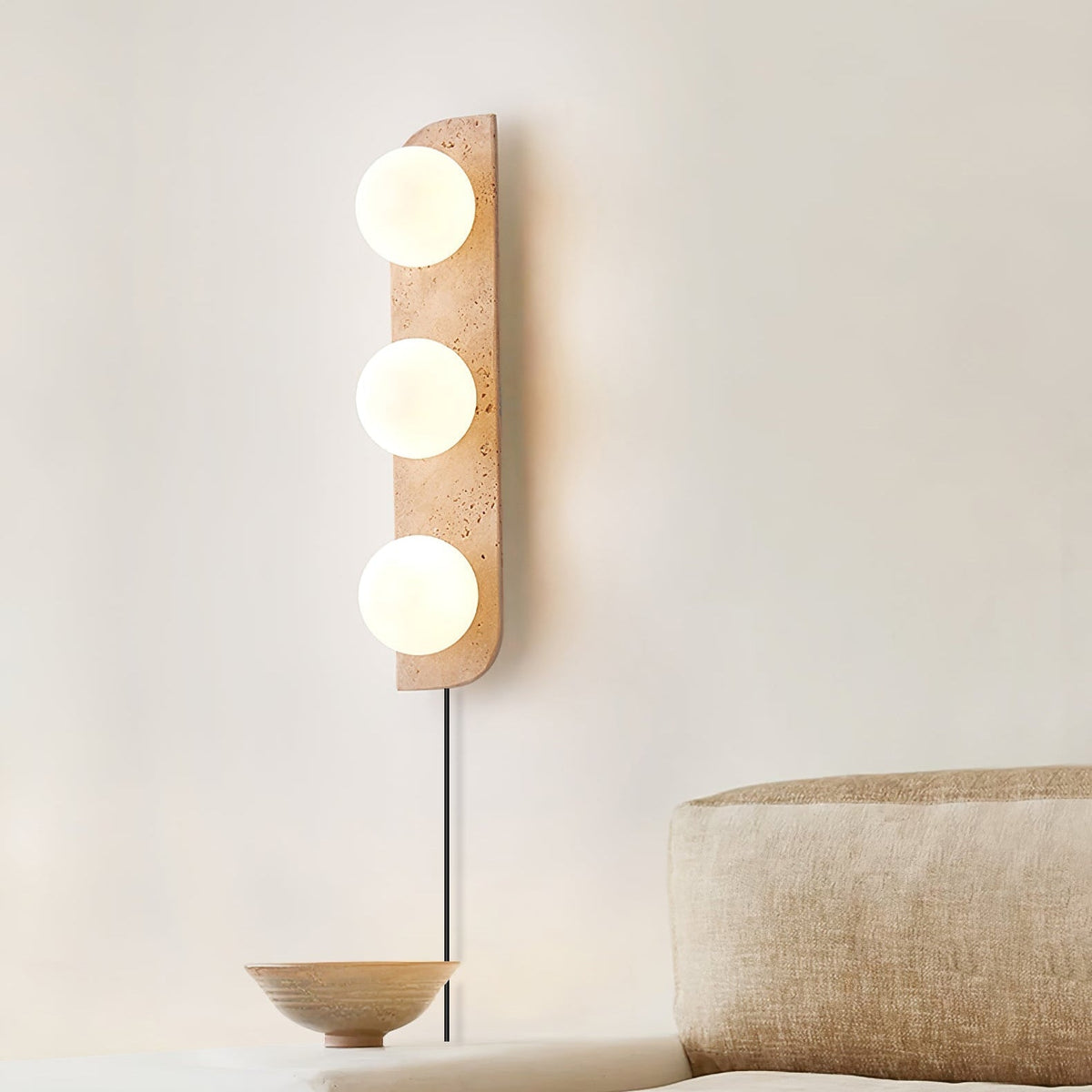 Serearia aplique de pared minimalista de travertino con enchufe enchufable