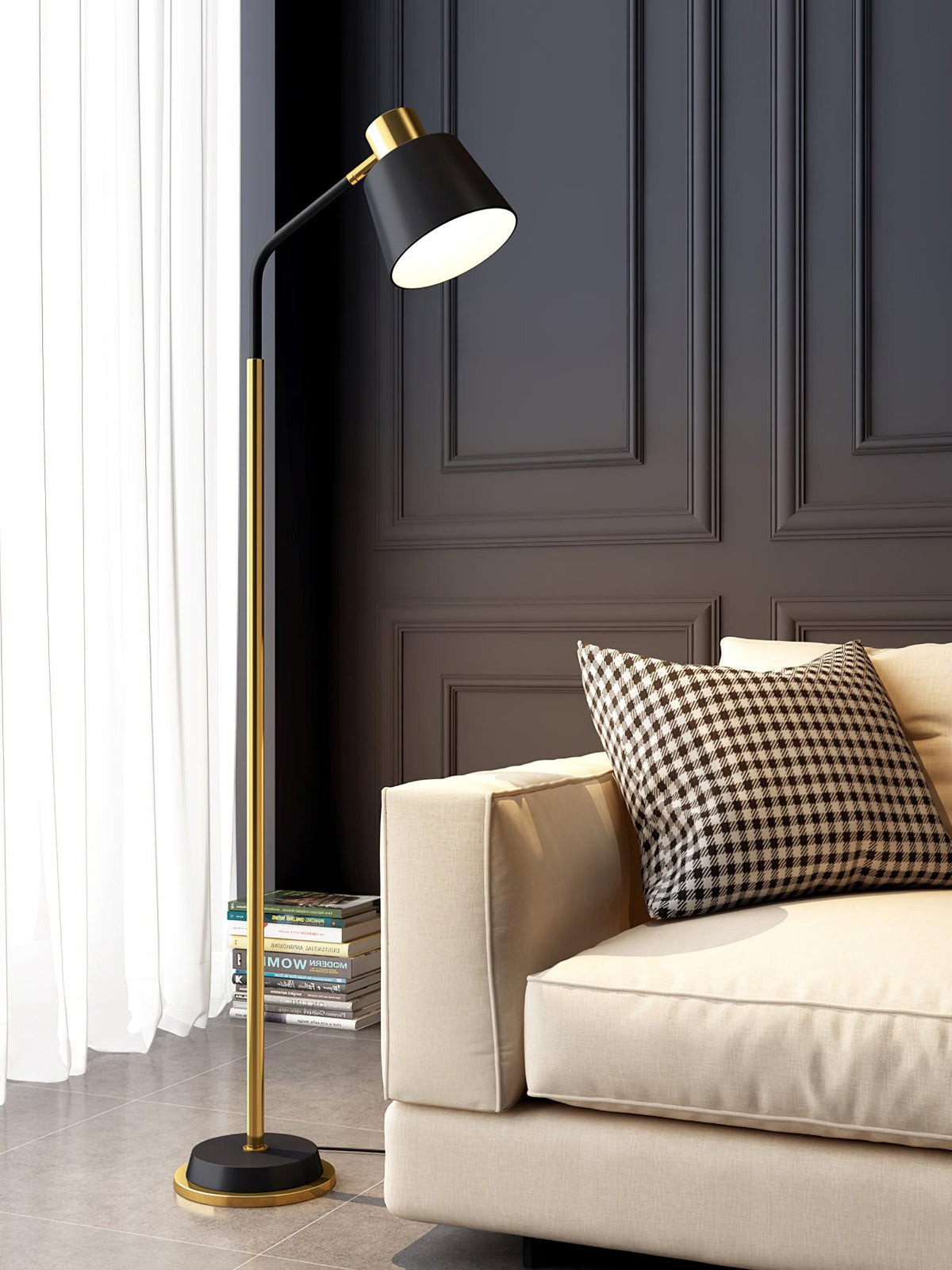 Xildas lámpara de pie minimalista en negro y dorado