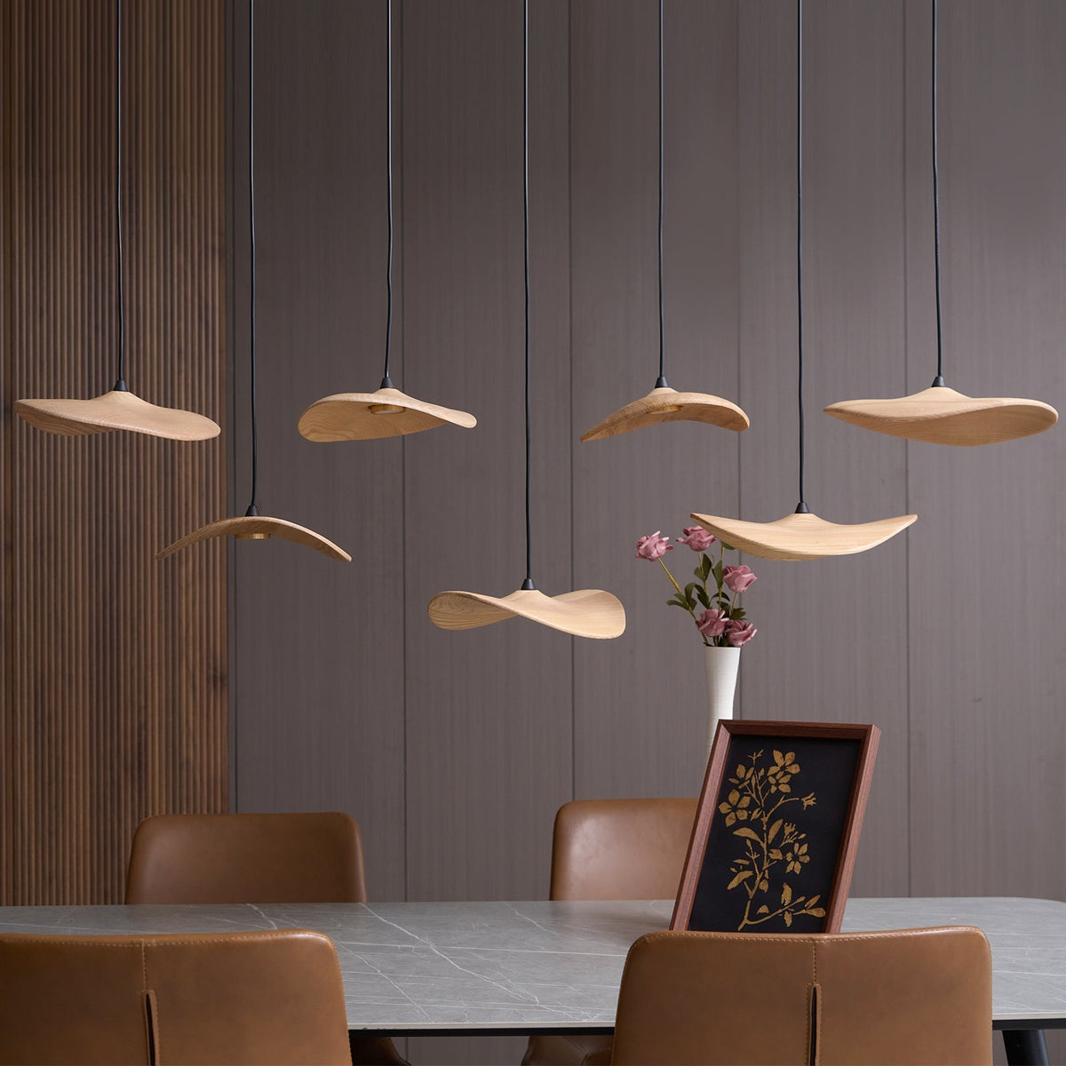 Abbott lámpara de araña moderna minimalista sin hojas, madera