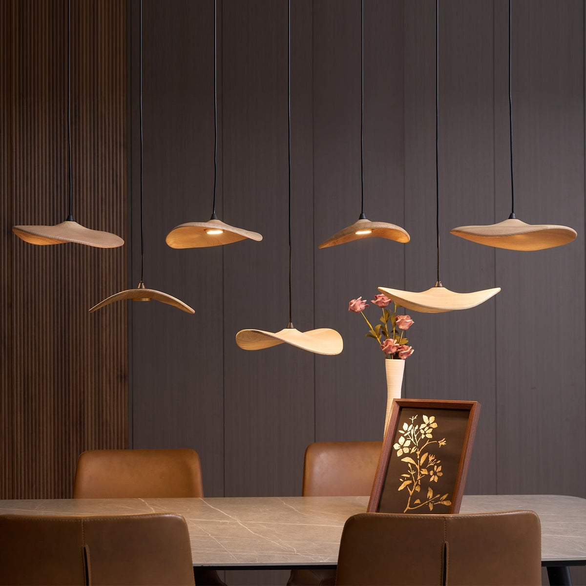 Abbott lámpara de araña moderna minimalista sin hojas, madera