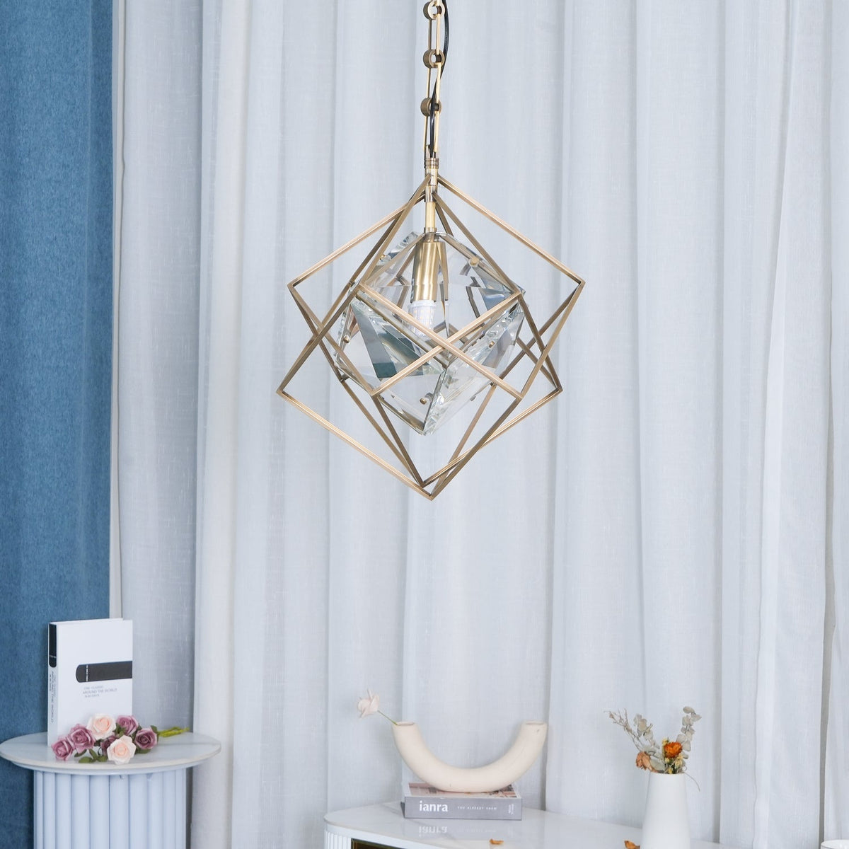 Zovin lámpara colgante de latón y cristal glam