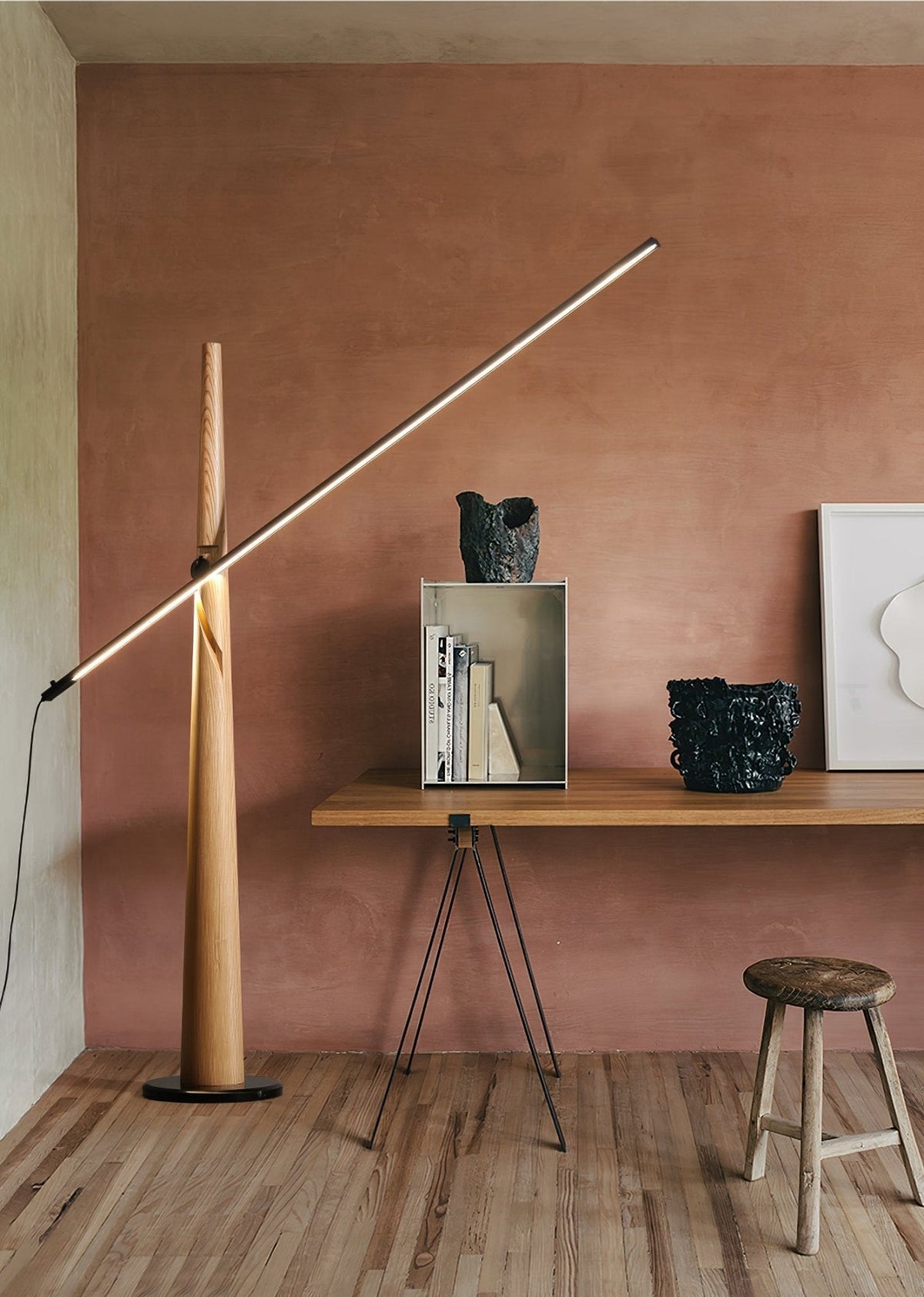 Ovelila lámpara de pie minimalista de madera