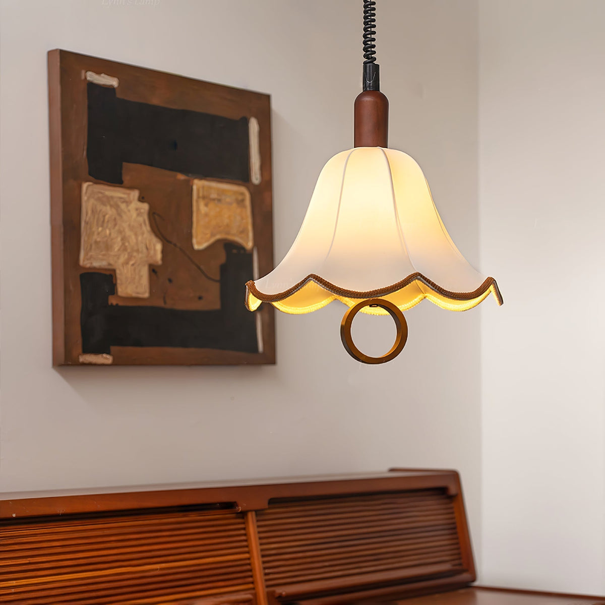 Eurvaryra lámpara colgante clásica con elegancia, de tejido y madera