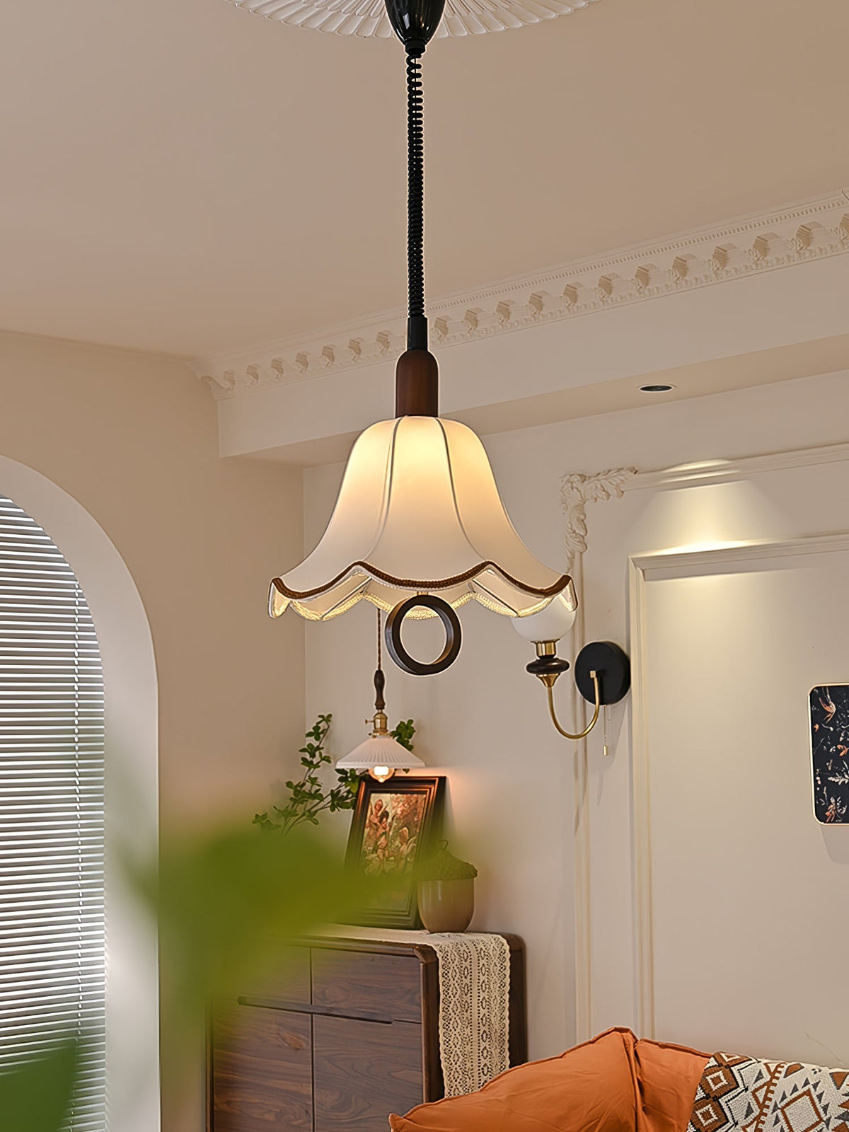 Eurvaryra lámpara colgante clásica con elegancia, de tejido y madera