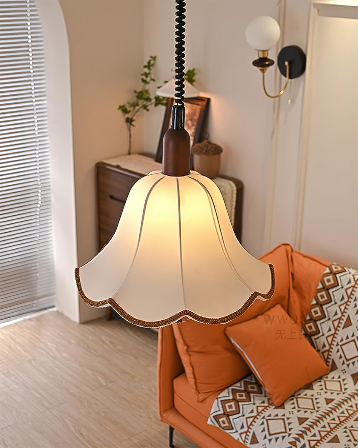 Eurvaryra lámpara colgante clásica con elegancia, de tejido y madera