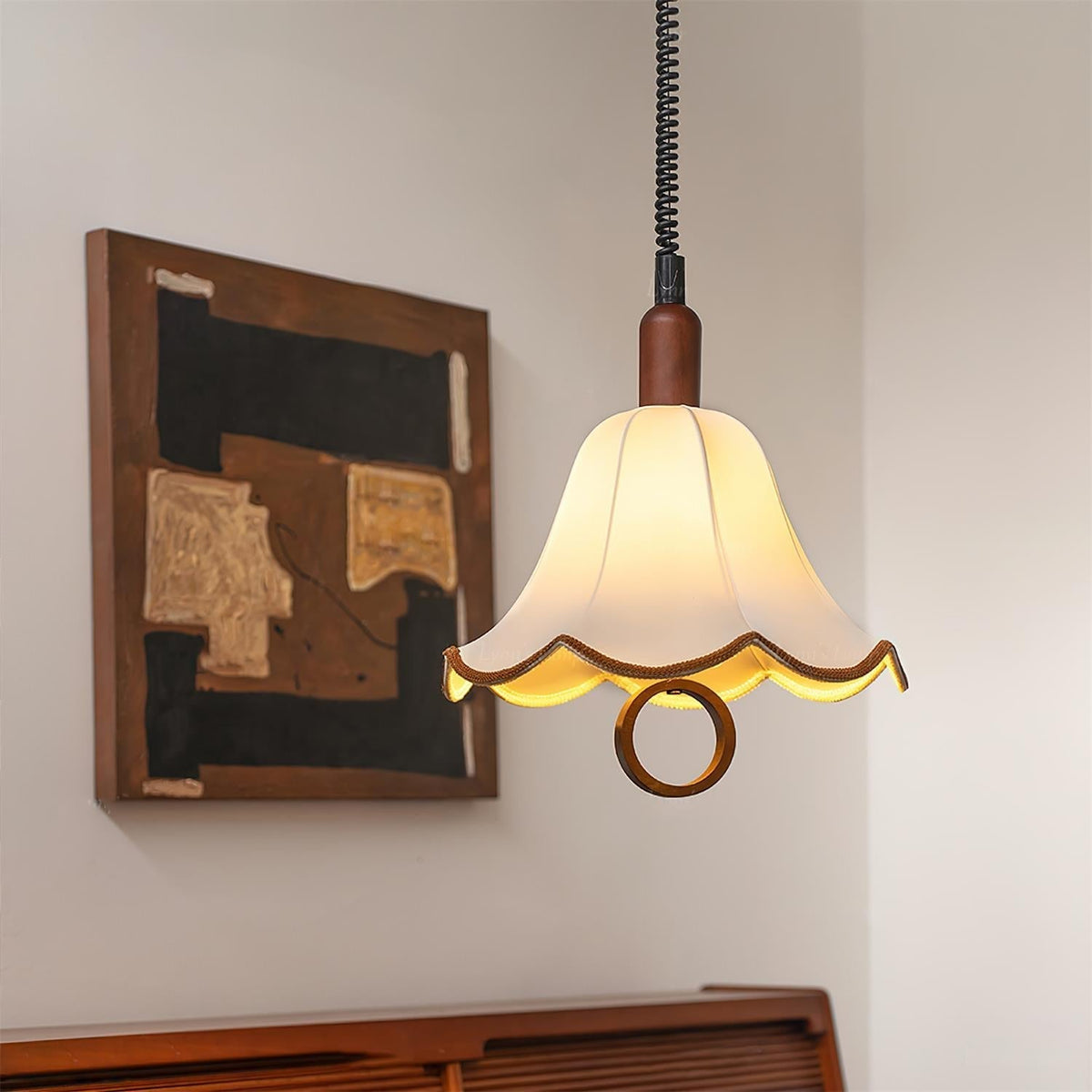 Eurvaryra lámpara colgante clásica con elegancia, de tejido y madera