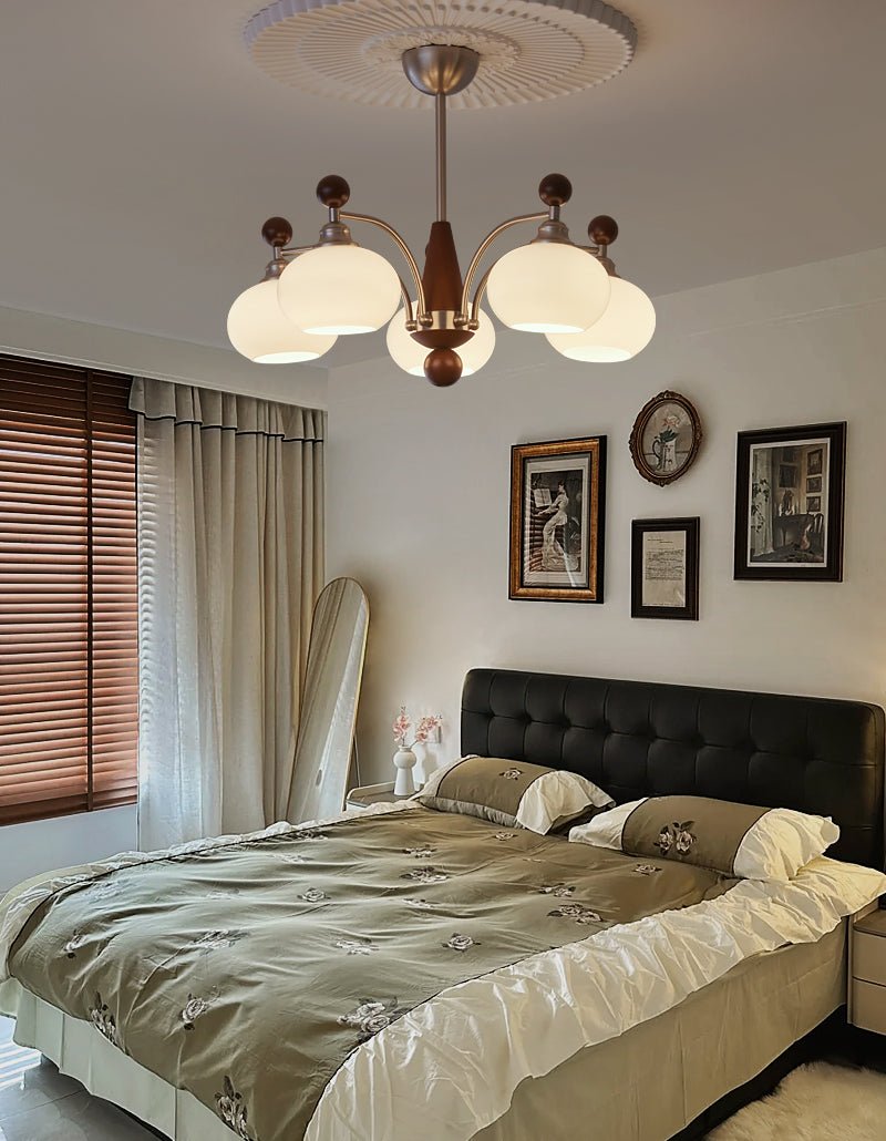 Ivloria lámpara de araña tradicional elegancia orbit madera vidrio