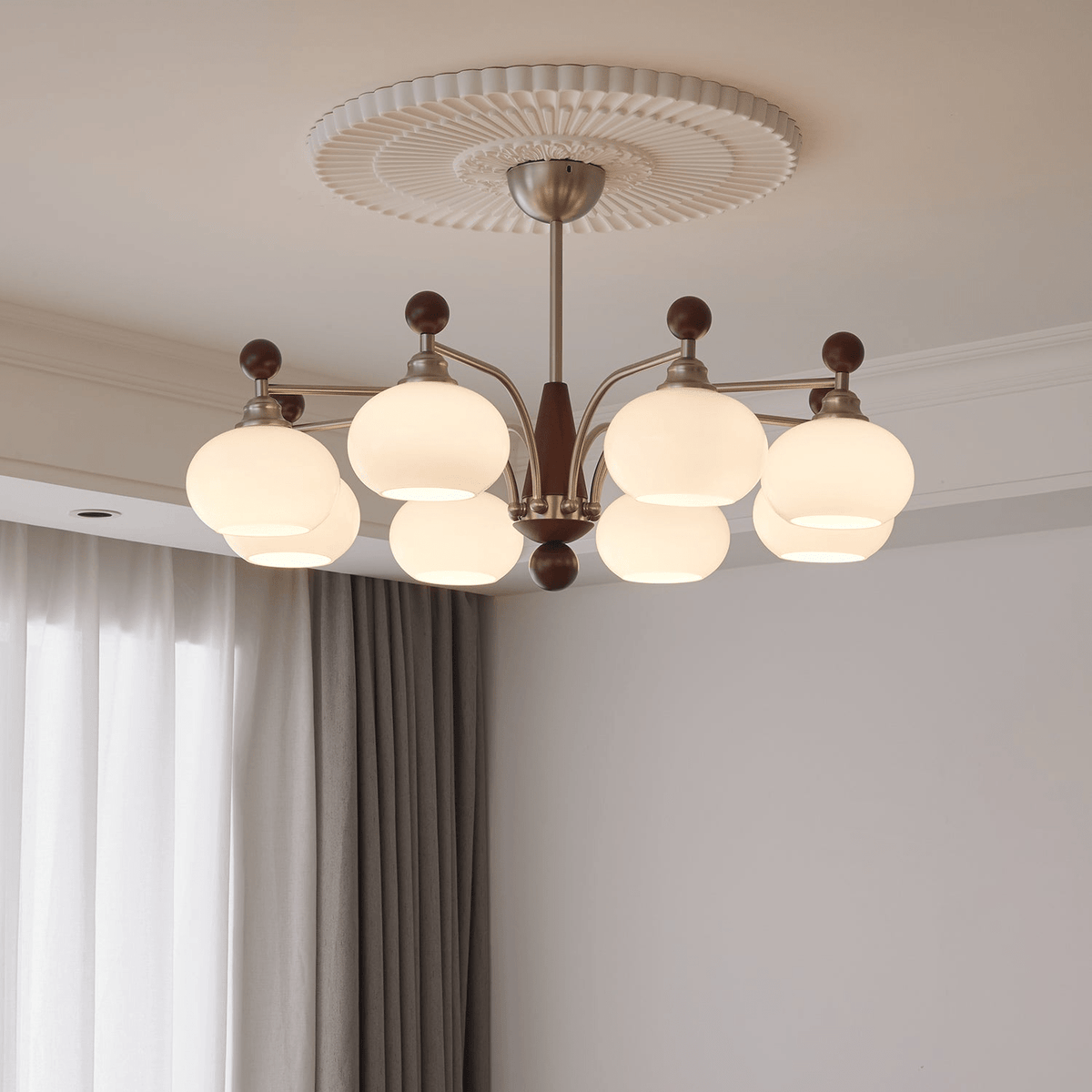 Ivloria lámpara de araña tradicional elegancia orbit madera vidrio
