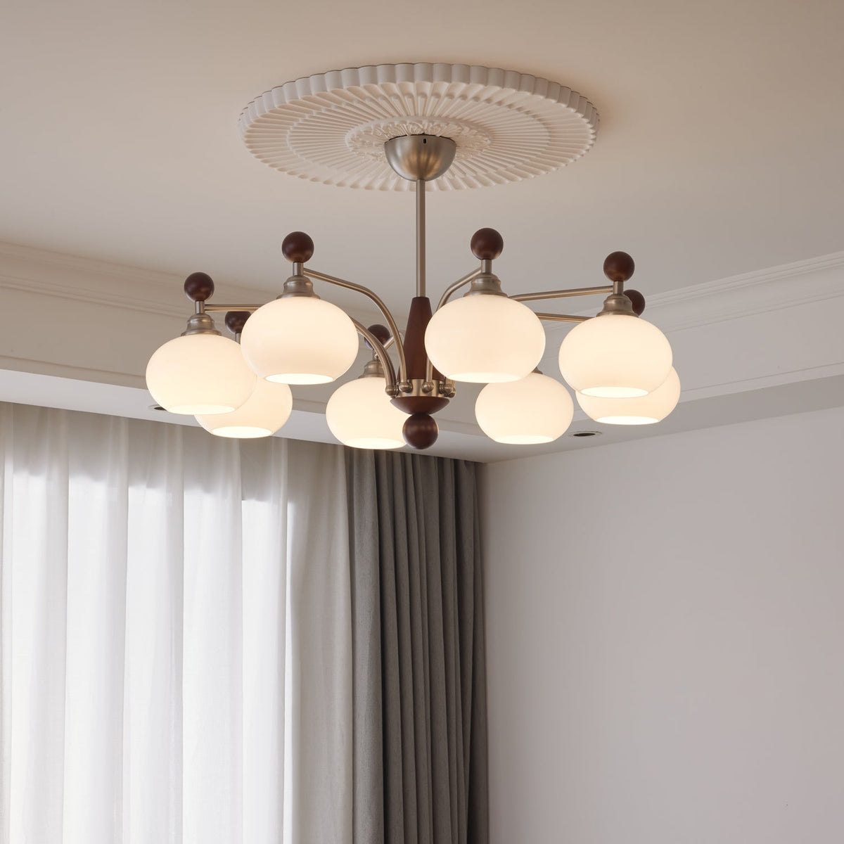 Ivloria lámpara de araña tradicional elegancia orbit madera vidrio