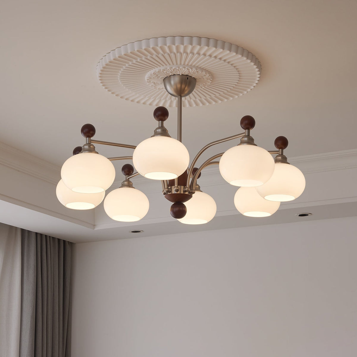 Ivloria lámpara de araña tradicional elegancia orbit madera vidrio