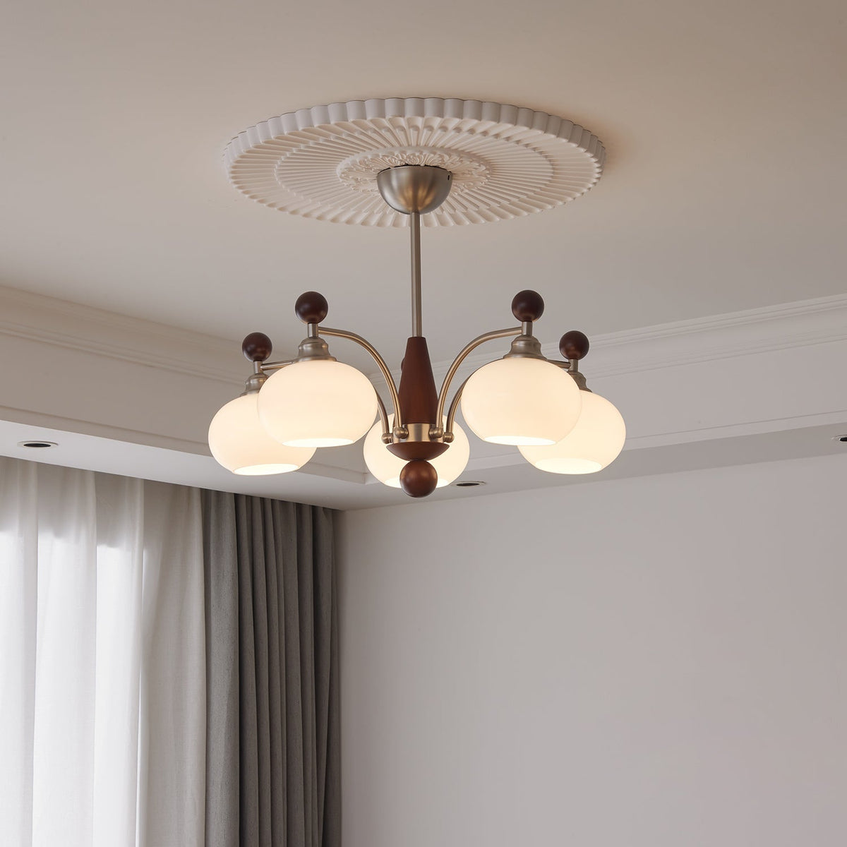 Ivloria lámpara de araña tradicional elegancia orbit madera vidrio